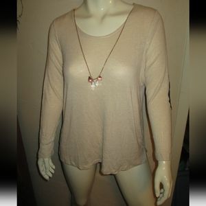 1X Plus Size Womens Tan Sweater w/necklace NEW lightweight top